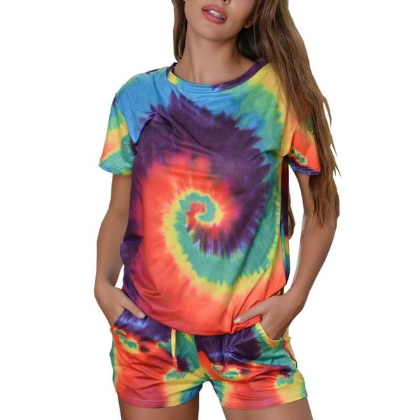 

women's tracksuits casual tie dye suits women lounge wear loose short sleeve summer elastic waist ladies tracksuit green l, Gray
