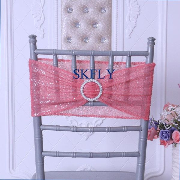 

unique custom made christmas decoration 2021 wedding giltter coral sequin chair band with buckle sashes