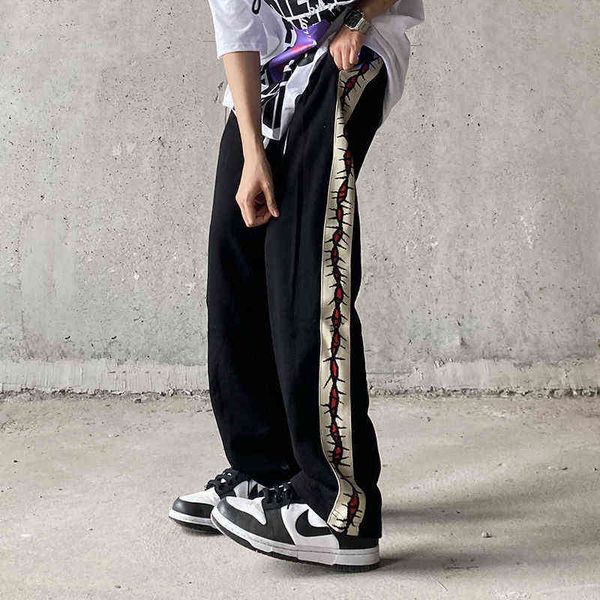 QWEEK Grunge Streetwear Pantaloni sportivi neri Pantaloni sportivi Donna Harajuku Stampa vintage Pantaloni sportivi oversize da jogging Pantaloni larghi Y211115