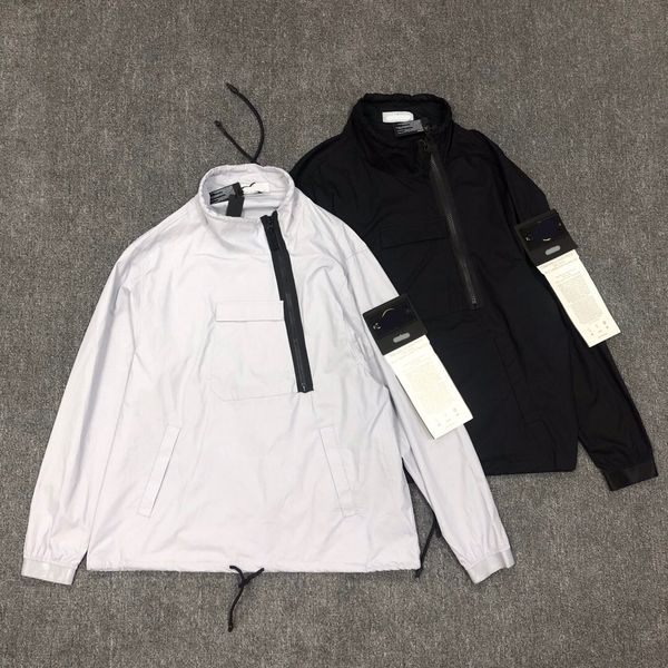 

designer cptoney island pocket jacket long sleeve badge casual coat trench embroidered metal overalls washed half zipper jacket men's w, Black;brown