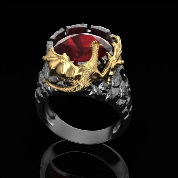 

designer rings milangirl fashion for men mighty personality dragon red zircon black mens punk jewelry, Golden;silver