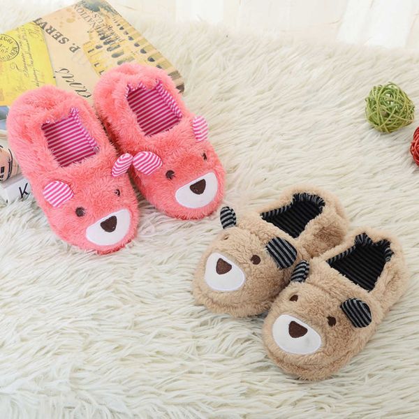 

children winter slippers cute cartoon ears warm flat slipper kids boys girls home non-slip shoes soft sole indoor slippers 2021 y0804, Black