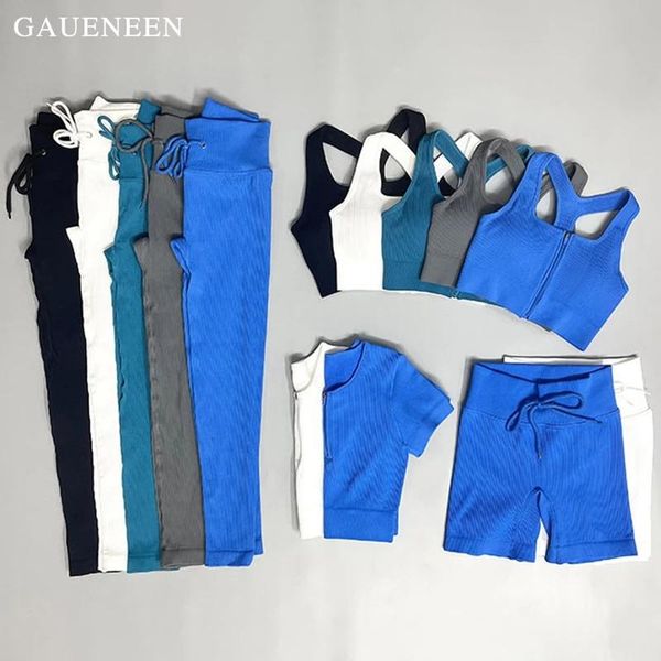 

yoga outfit sport set women feamle zipper seamless two piece 2pcs crop shirt drawstring leggings sportsuit workout gym wear