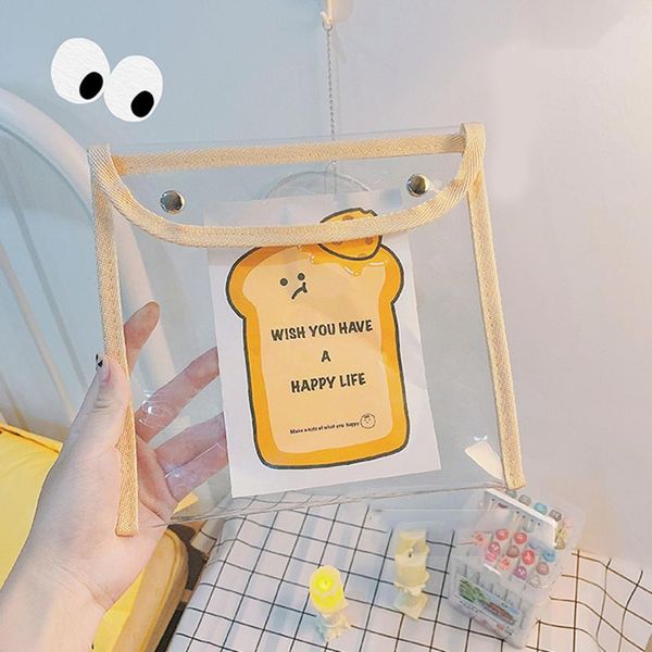 

pencil bags japanese ins style simple hand account sticker snap transparent storage bag pvc waterproof case