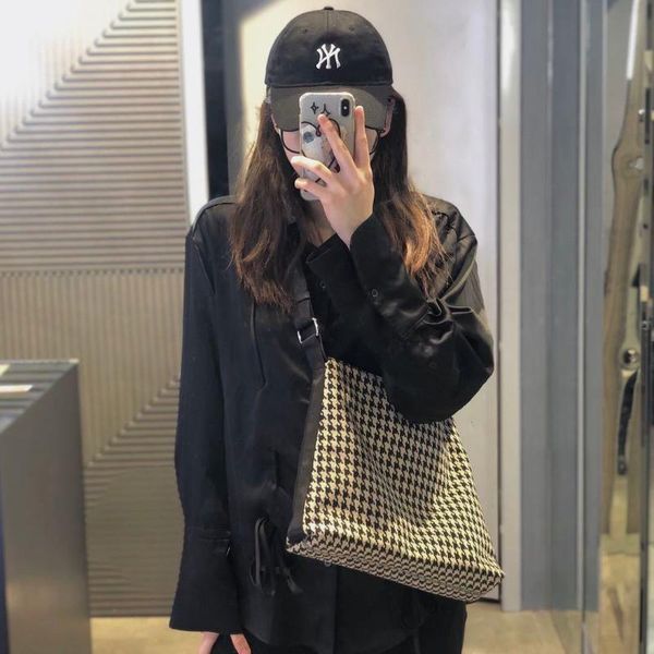 

retro houndstooth crossbody bag for women casual canvas handbag female large capacity shoulder bags sac femme