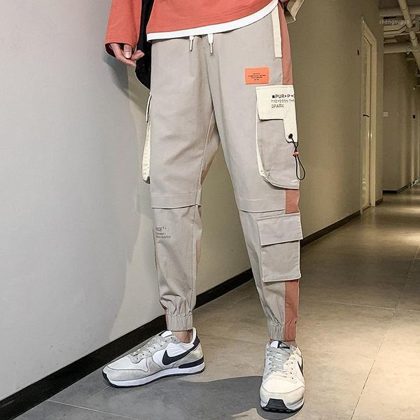 

springjoggers cargo pants men clothing summer multi-pocket hip hop sweatpants patchwork streetwear autumn casual loose trousers men's, Black