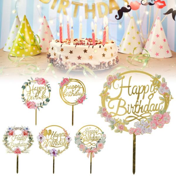 

other event & party supplies flowers cake ers acrylic handmade happy birthday round cupcake er glitter decoration