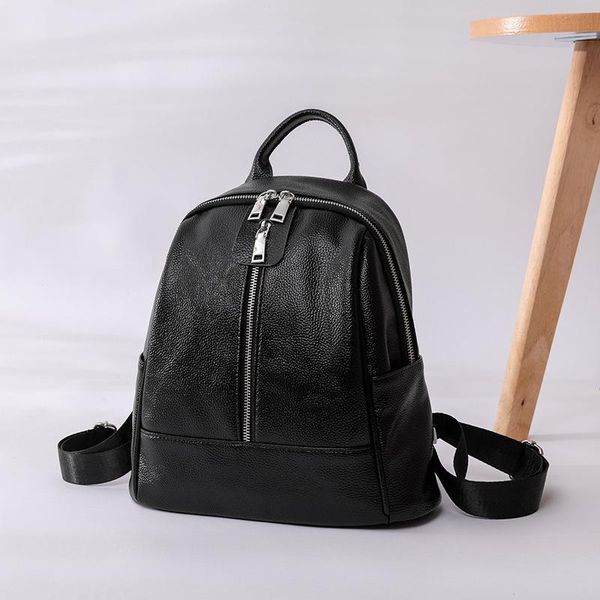 

outdoor bags fashion backpack women 2021 korean pure color pu leather ms. travel laptop