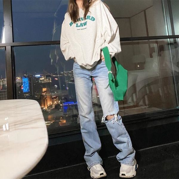 

women's jeans woman ripped high waist clothes wide leg denim clothing streetwear vintage quality 2021 fashion harajuku straight pa, Blue