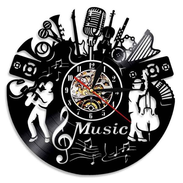 

wall clocks rock music theme art clock acoustic guitar drum record musical instrument hanging watch home decor