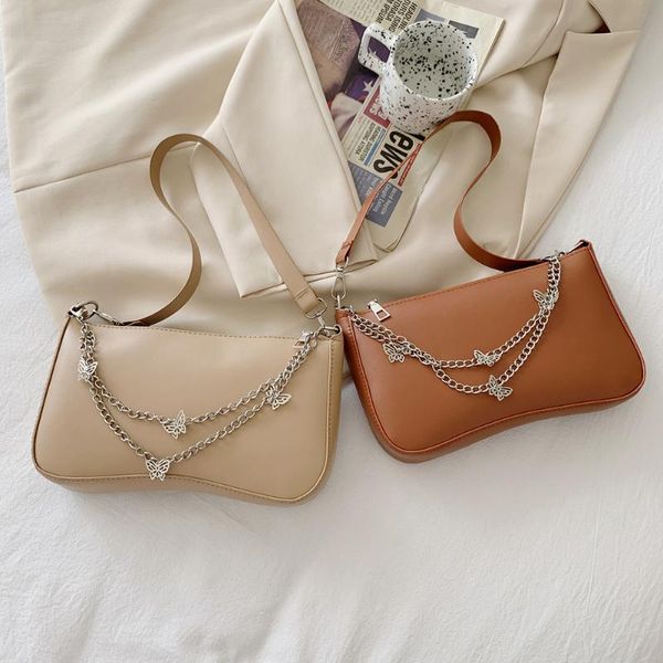 

evening bags women's butterfly chain luxury designer handbag candy color 2021 trend ladies shoulder baguette bag pu leather shopping