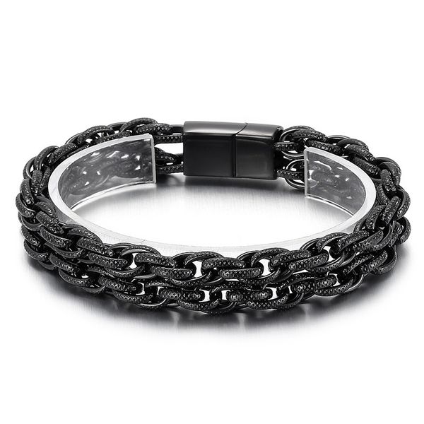 Bracciale rigido con catena a doppia corda in acciaio inossidabile nero da 8 mm e 9 pollici per regali natalizi da uomo