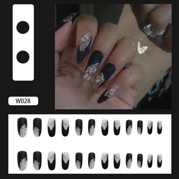 

false nails faux ongles small flower nail patch glue type removable long paragraph fashion manicure save time sswell, Red;gold
