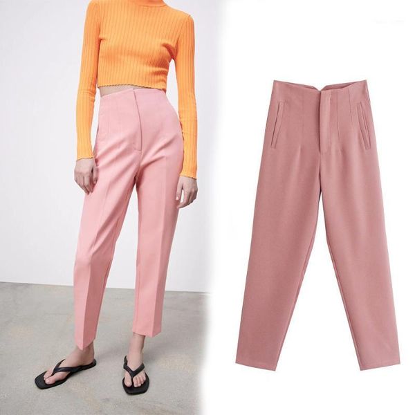 

women's pants & capris women's za women high waist black white pink casual trousers woman summer fashion trouser funky streetwear