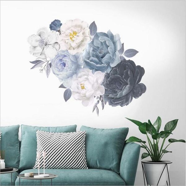 

1pcs peony flowers rich flower group wall stickers for livingroom sofa self-adhesive painting home decoration decal 30*90cm