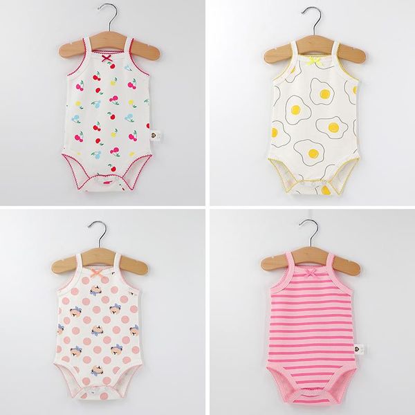 

rompers born baby infant sleeveless cotton breathable girls hook flower vest bow trims outfit clothes, Blue