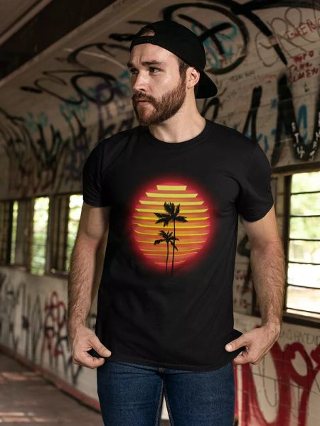 

neon style sunset tee men's -image by shutterstock, White;black