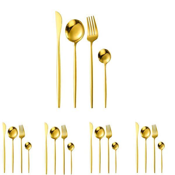 

dinnerware sets 24 pcs gift box powder gold stainless steel tableware coffee spoon cutlery dishwasher safe silverware knife fork set
