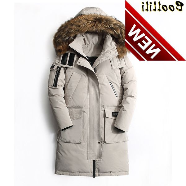 

2021 new arrival men down jacket winter parka hoodies real fur long coat casual high street thick warm male outerwear, Black