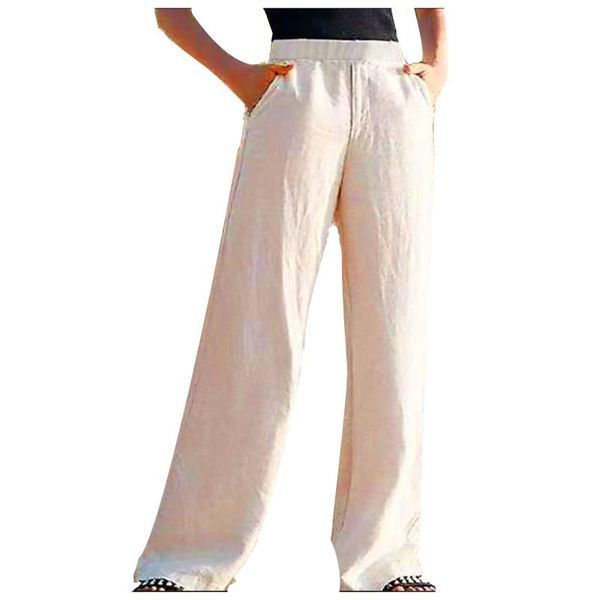 

women's pants & capris soft 2021 high-waist casual summer cotton and linen elastic printing wide-leg, Black;white