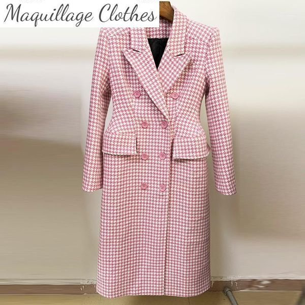 

designer women's double-breasted plaid tweed overcoat england style elegant coat c792 wool & blends, Black