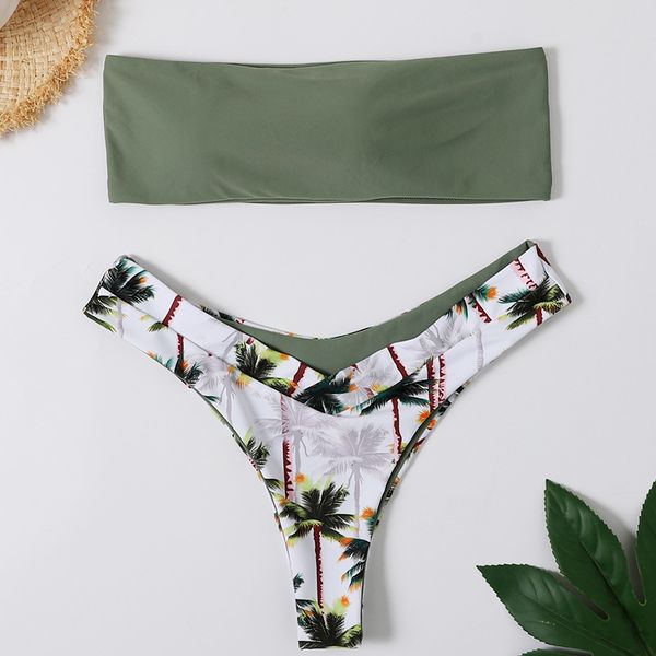 

2021 new palm trees print bikini tube brazilian bikinis set strapless biquini swimsuit swimwear women bathing suitby air