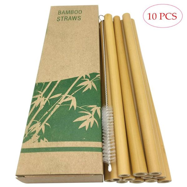

drinking straws 10 pack bamboo straw eco-friendly reusable with clean brush biodegradable safe natural bar accessories