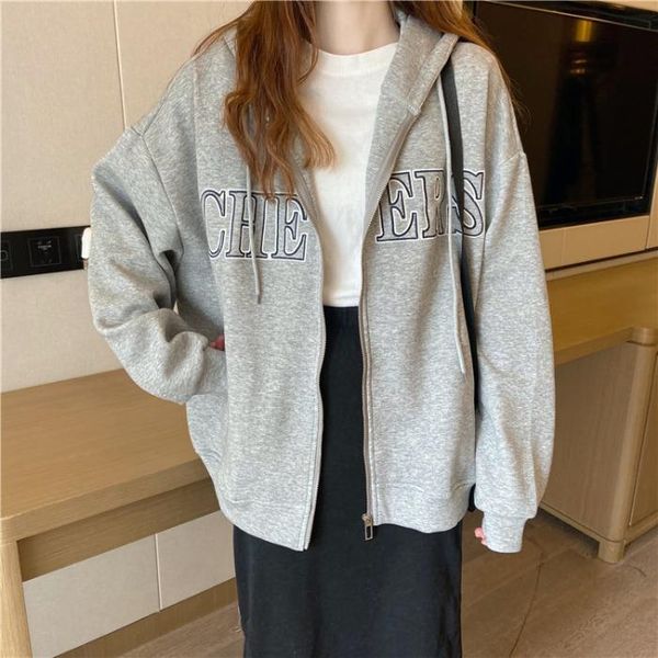 

women's hoodies & sweatshirts spring and autumn korean version ins medium long lazy style student loose zipper hooded jacket women fash, Black
