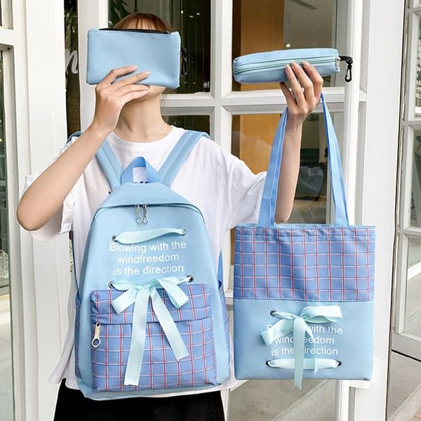 

school bags heflashor 2021 cute for girls print travel solid backpack large capacity student bag 4pcs set