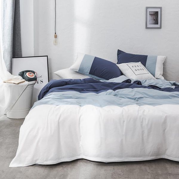 

blue white bedding set twin  king size cotton bed sheet fitted cover duvet soft bedclothes pillowcase sets