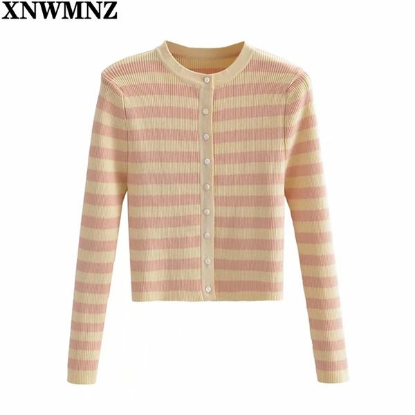 

women fashion striped cropped knitted cardigan sweater slim vintage o neck long sleeve female outerwear chic 210520, White;black