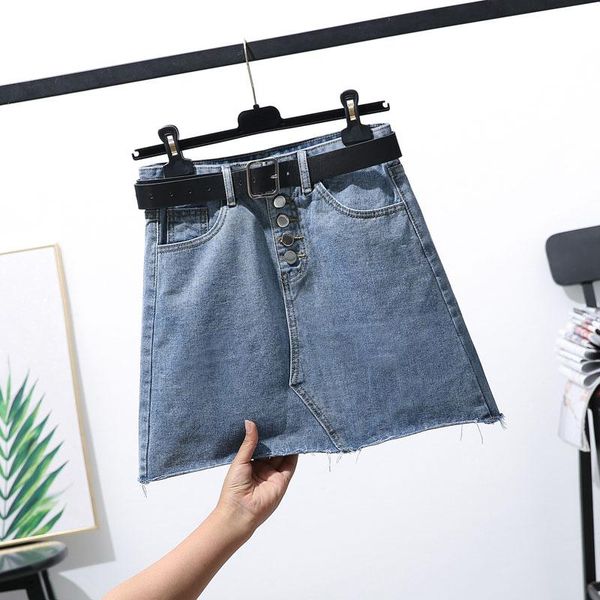 

black larger size korean style row of button loose short denim skirt summer pockets basic jeans womens bottoms skirts