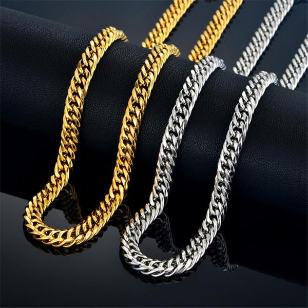 

chains drop cuban link chain necklace 6/9mm thick male gold color stainless steel hiphop long for men/women jewelry, Silver