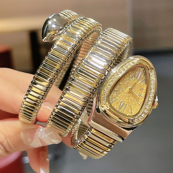 

full diamond women watches snake rose gold bracelet wristwatches brand luxury designer watch gift for lady christmas valentine's mother, Slivery;golden