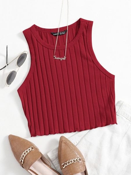 

lettuce trim rib-knit tank s570#, White