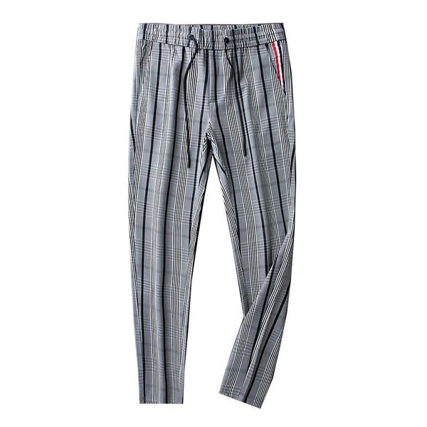 

light luxury gray lattice feet pants men's casual autumn and winter straight trousers loose trend striped, Black