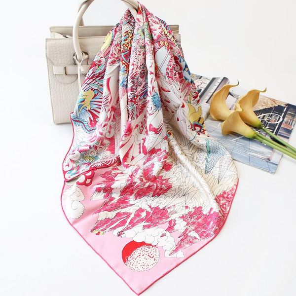 

hats, scarves & gloves sets arrivals 90cm twill silk square scarf anti-wrinkle handmade stitching shawl for women lady hijab, Blue;gray