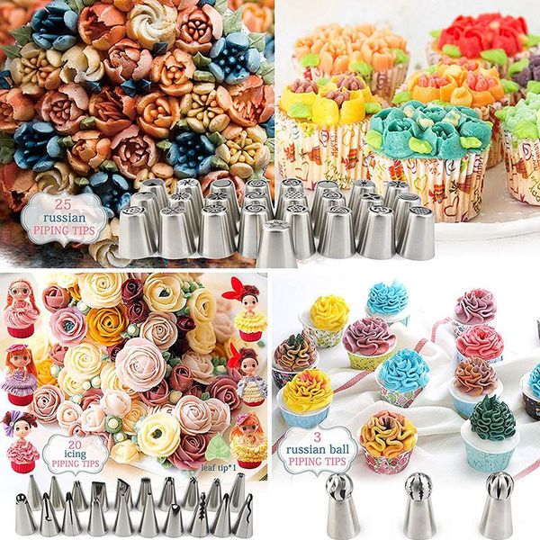 

32/88pcs stainless steel nozzles pastry icing piping russian decorating tips baking tools for cake &