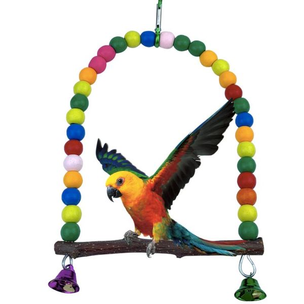 

natural wooden colorful beads birds stand rack perch hanging swings cage parrots swing toy bird accessories supplies other