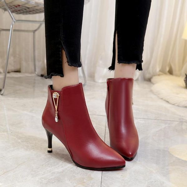 

boots spring autumn fashion women zipper soild pointed toe thin heel shoes soft leisure comfortable party hjm7, Black