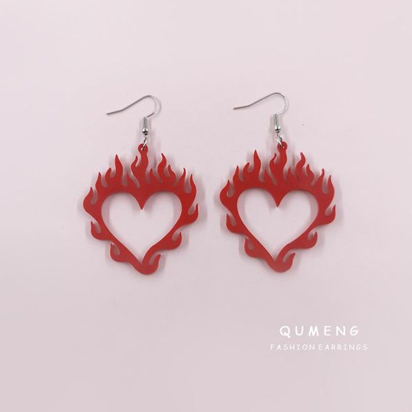 

fresh simple acrylic hollow heart-shaped spark flame earrings punk party ladies minimalist jewelry dangle & chandelier, Silver