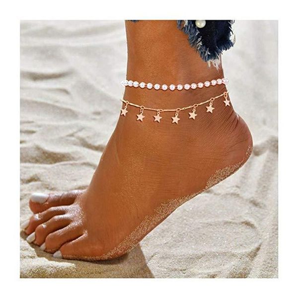 

anklets star anklet foot chain beach jewelry bohemian layer woman, Red;blue