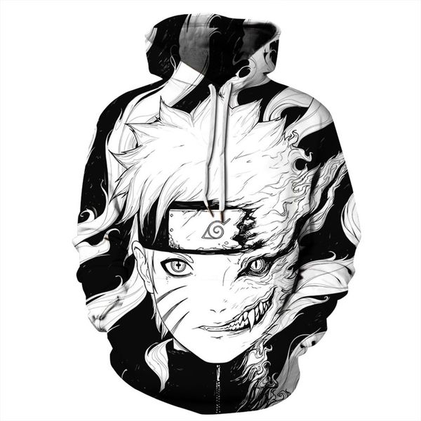 

straight printed sweater anime naruto hooded 3d hoodie, Black