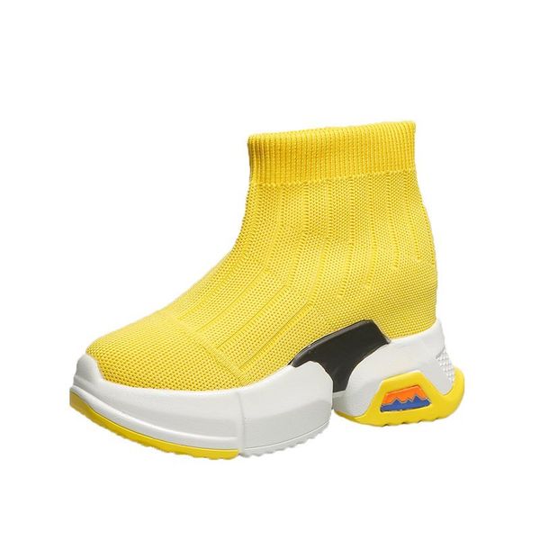

women ankle boots autumn high sneakers 8cm wedge heels platform boots slip-on mesh thick sole shoes spring boot white