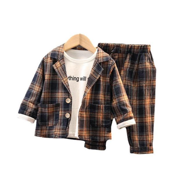 

clothing sets spring autumn kids gentleman costume toddler jacket t shirt pants 3pcs/sets boys girl clothes children lattice, White