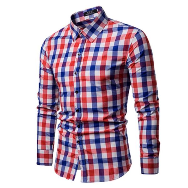 

shirts 2021 brand mens luxury stylish slim fit casual long sleeve button plaid dress men's, White;black