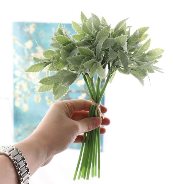 

decorative flowers & wreaths 9pcs/bunch serrated leaf turfted artificial leaves decoration fake plant for home decor greens plantas artifici