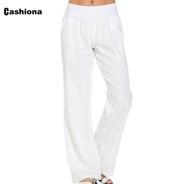 

women's pants & capris cashiona plus size women cotton linen casual loose trouser elastic waist pantalon white khaki female ankle-lengt, Black;white