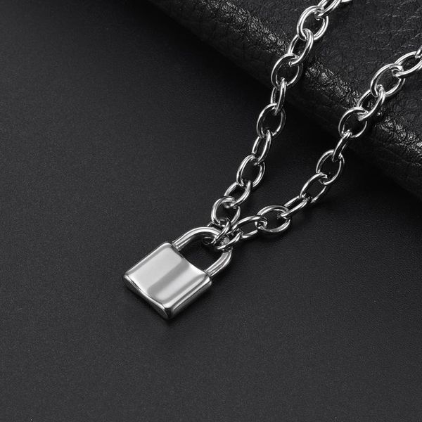 

pendant necklaces tinglso 2021 fashion small lock necklace hip hop punk men women jewelry wholesale sweater chain titanium steel, Silver