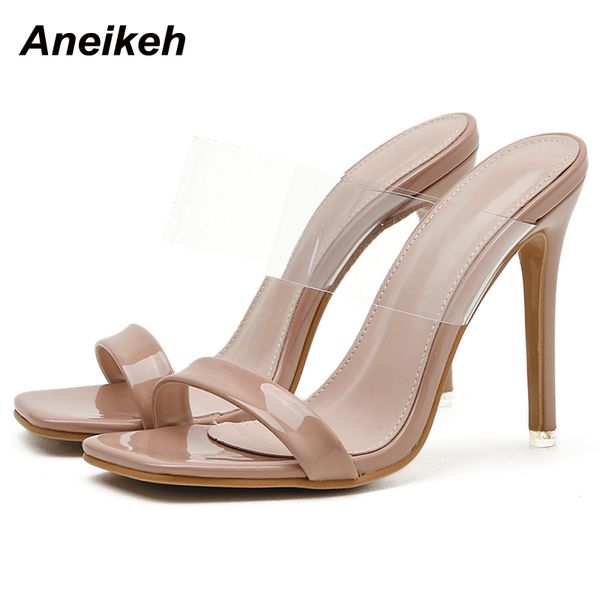

pvc shoes for women's summer peep toe thin high heel slippers fashion party shallow elegant concise solid 210507, Black